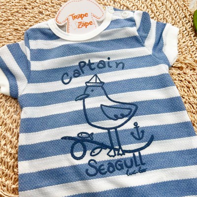 Macacão Curto Captain Seagull - Azul Jeans e Off White